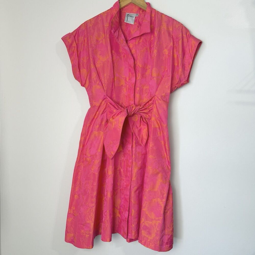 Finley Rocky Dress Tie Front Neon Rose Pink Jacquard Women’s XS